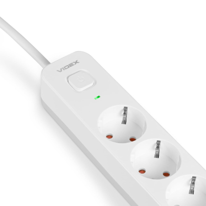 Мережевий подовжувач VIDEX ONCORD з/з 4п 3м (3x1.5мм) 3.4А USB(QC3.0) +USB-C(PD20W) з кнопкою White, Videx, 27695