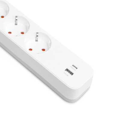 Мережевий подовжувач VIDEX ONCORD з/з 4п 3м (3x1.5мм) 3.4А USB(QC3.0) +USB-C(PD20W) з кнопкою White, Videx, 27695