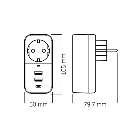 Мережевий адаптер VIDEX ONCORD з/з 1п 2.4A 2USB+USB-C White, Videx, 27697