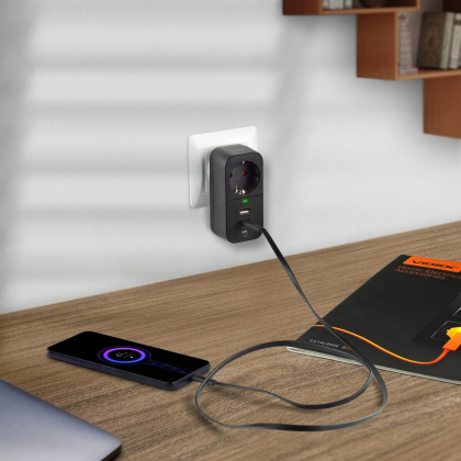 Мережевий адаптер VIDEX ONCORD з/з 1п 2.4A 2USB+USB-C Black, Videx, 27698