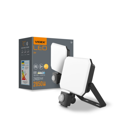 LED прожектор VIDEX F3 30W 5000K з датчиком руху 220V Black (VLE-F3-0305B-S), Videx, 27717