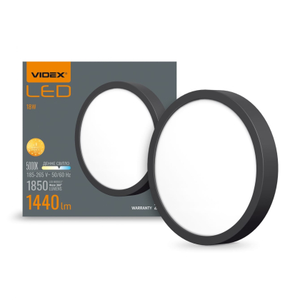 LED Світильник круглий накладний VIDEX 18W 5000K Black, Videx, 27799