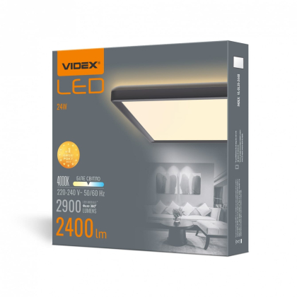 LED світильник з декоративною підсвіткою квадратний VIDEX DL3S 24W 4000K Чорний, Videx, 27853