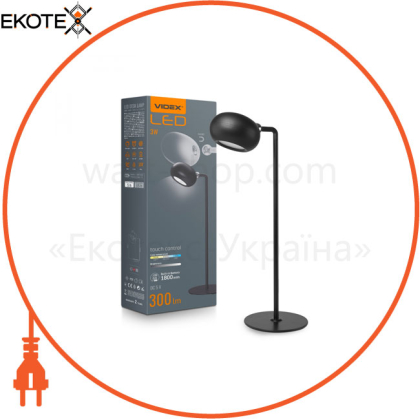 LED лампа настiльна з акумулятором VIDEX VLE-TF18B 3W 3000-5500K Чорна