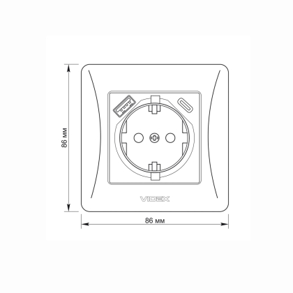 Розетка одинарна із заземленням з USB+USB-C срібний шовк VIDEX BINERA, Videx, 27864