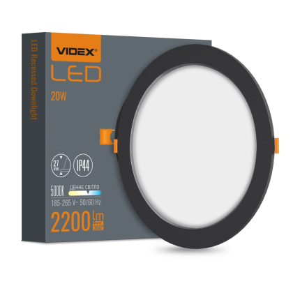 LED світильник Back вбудований круглий VIDEX 20W 5000K Black, Videx, 27868