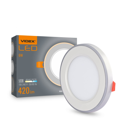 LED світильник вбудований з декоративною підсвіткою VIDEX DL4R 6W+3W 5000K+2700K 220V, Videx, 27946