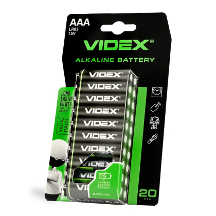 Батарейка лужна VIDEX LR03/AAA 20шт BLISTER, Videx, 28232