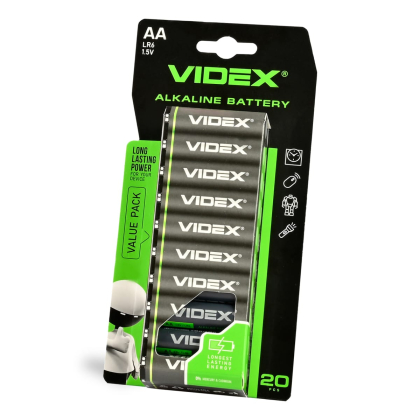 Батарейка лужна VIDEX LR6/AA 20шт BLISTER, Videx, 28234