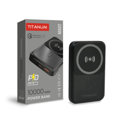 Повербанк з бездротовою зарядкою 10000mAh TITANUM MA02 22.5W Black, Titanum, 28286