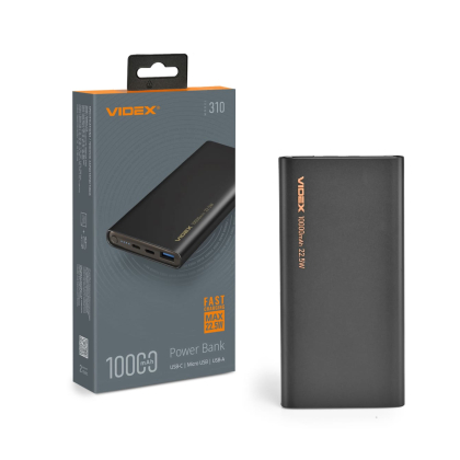 Повербанк 10000mAh VIDEX VPB-310 22.5W Black, Videx, 28292