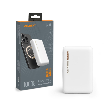 Повербанк з бездротовою зарядкою 10000mAh VIDEX VPB-331 PD20W White, Videx, 28294