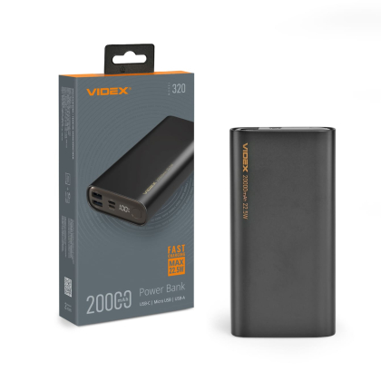Повербанк 20000mAh VIDEX VPB-320 22.5W Black, Videx, 28295