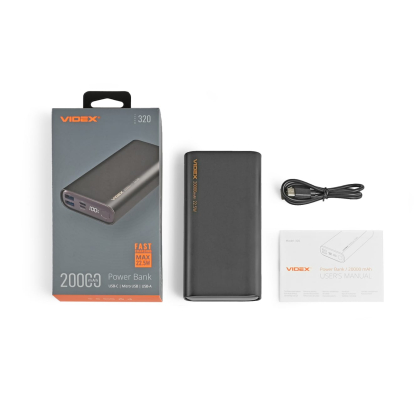 Повербанк 20000mAh VIDEX VPB-320 22.5W Black, Videx, 28295