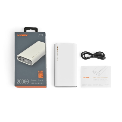 Повербанк 20000mAh VIDEX VPB-320 22.5W White, Videx, 28296