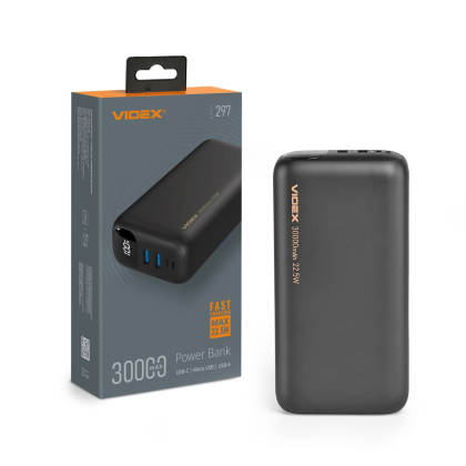 Повербанк 30000mAh VIDEX VPB-297 22.5W Black, Videx, 28297