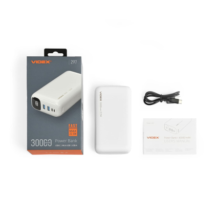 Повербанк 30000mAh VIDEX VPB-297 22.5W White, Videx, 28298