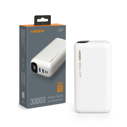 Повербанк 30000mAh VIDEX VPB-297 22.5W White, Videx, 28298