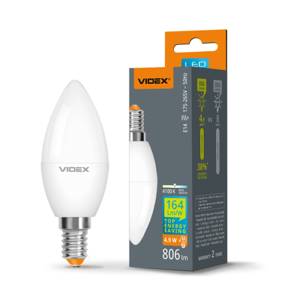 LED лампа VIDEX C37h 4.9W E14 4100K, Videx, 28407