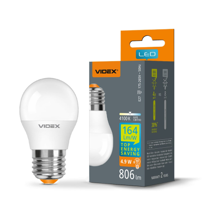 LED лампа VIDEX G45h 4.9W E27 4100K, Videx, 28408