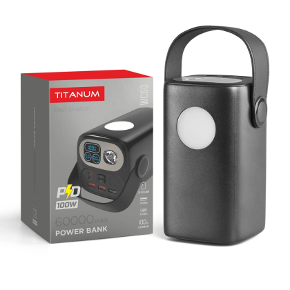 Повербанк 60000mAh TITANUM WC60 PD100W Black, Titanum, 28499