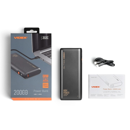 Повербанк 20000mAh VIDEX VPB-202C 75W Black, Videx, 28501
