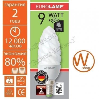 Eurolamp CT-09144 энергосберегающая лампа candle twisted 9w 4100k e14