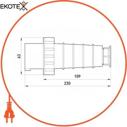 Enext p011006 силовая вилка переносная e.plug.pro.4.63, 4п., 380в, ip 67, 63а (034)