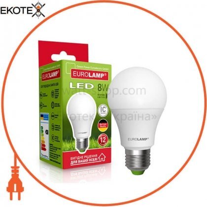 Класична світлодіодна LED Лампа EUROLAMP EKO A60 8W E27 4000K, Eurolamp, LED-A60-08274(D)