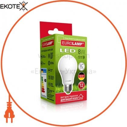Класична світлодіодна LED Лампа EUROLAMP EKO A60 8W E27 4000K, Eurolamp, LED-A60-08274(D)