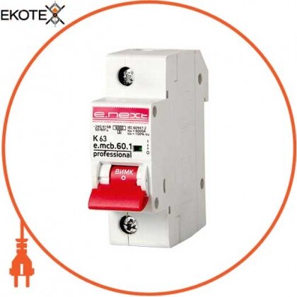 Enext p0430001 модульный автоматический выключатель e.mcb.pro.60.1.k 63 new, 1р, 63а, k, 6ка new