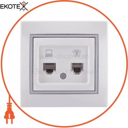 Розетка комп'ютер+телефон 701-0215-143 Колір Білий / Сірий RJ45 CAT5 +RJ11 роз'єм, Lezard, 701-0215-143