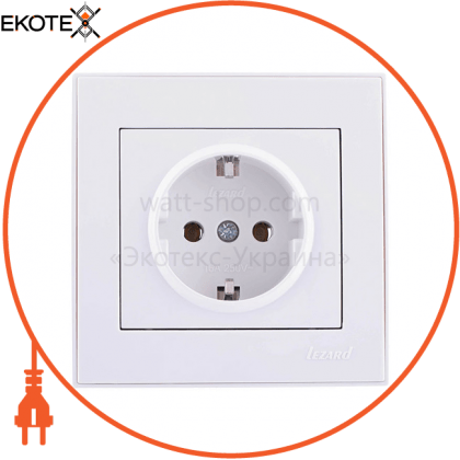 Розетка з/з - FireProof Бакеліт 703-0202-122B Колір Білий/Білий 250V 16A~, Lezard, 703-0202-122B