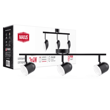 Спот світильник на 3 лампи MAXUS MSL-01C 3x4W 4100K чорний, Maxus, 3-MSL-11241-CB