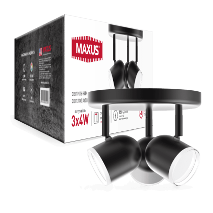 Спот світильник на 3 лампи MAXUS MSL-01R 3x4W 4100K чорний, Maxus, 3-MSL-11241-RB