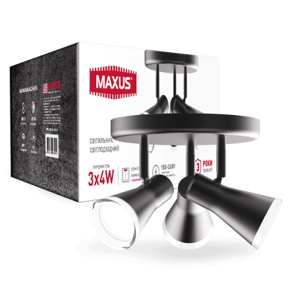 Спот світильник на 3 лампи MAXUS MSL-02R 3x4W 4100K чорний, Maxus, 3-MSL-21241-RB
