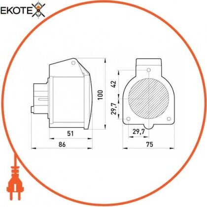 Силова розетка вбудована 3Р+N+Z, 400В, 16А, IP44, Enext, 53