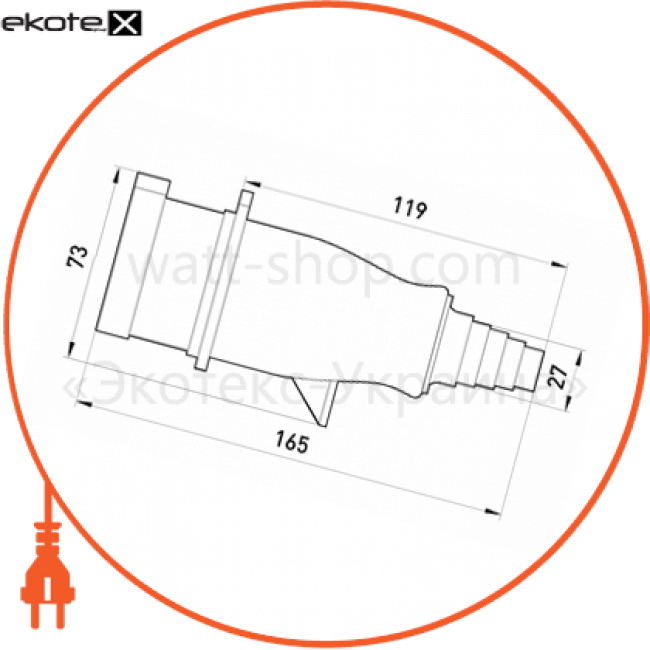 Enext 9.02029 силовая вилка переносная 3p + z, 400в, 32а, ip44