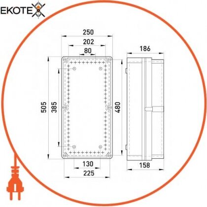 Коробка розподільна пластикова Z4 IP55 (505*250*186) з непрозорою кришкою, Enext, 9402-000