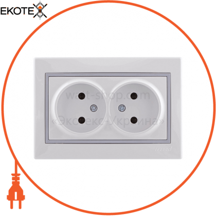 Розетка подвійна б/з - FireProof Бакеліт 701-0215-128B Колір Білий / Сірий 250V 16A~, Lezard, 701-0215-128B