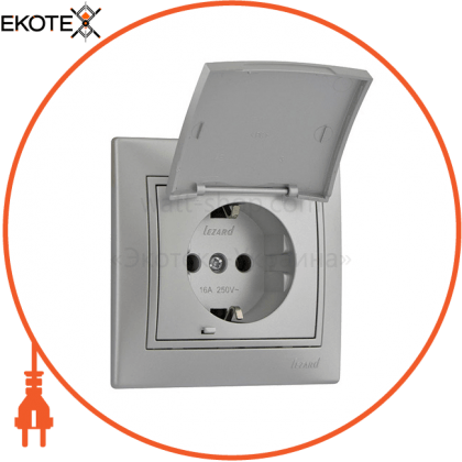 Розетка з/з з кришкою кераміка 701-1010-123 Колір Сірий металік 250V 16A~, Lezard, 701-1010-123