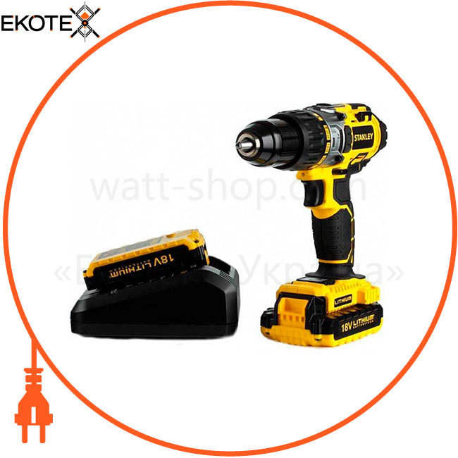 Дриль-шуруповерт акумуляторний ударний STANLEY STDC18LHBK, STANLEY, STDC18LHBK