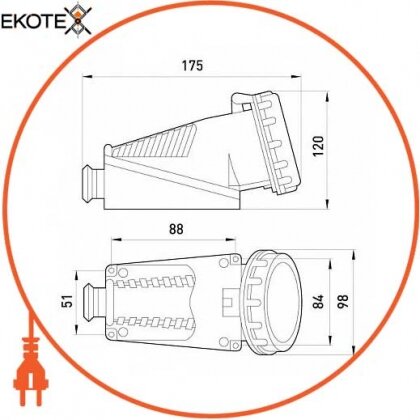 Силова розетка стаціонарна 3Р+N+Z, 400В, 32А, IP67, Enext, 2646-137