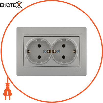 Розетка подвійна з/з - FireProof Бакеліт 701-1010-127B Колір Сірий металік 250V 16A~, Lezard, 701-1010-127B