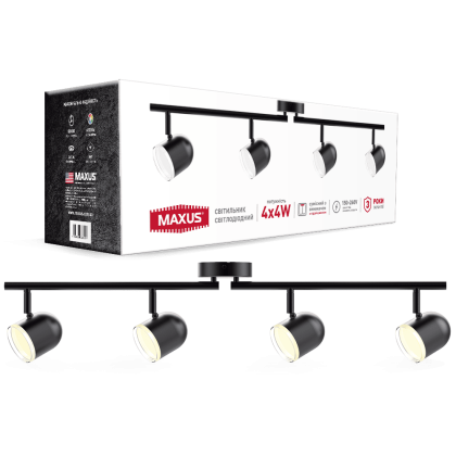 Спот світильник на 4 лампи MAXUS MSL-01C 4x4W 4100K чорний, Maxus, 4-MSL-11641-CB