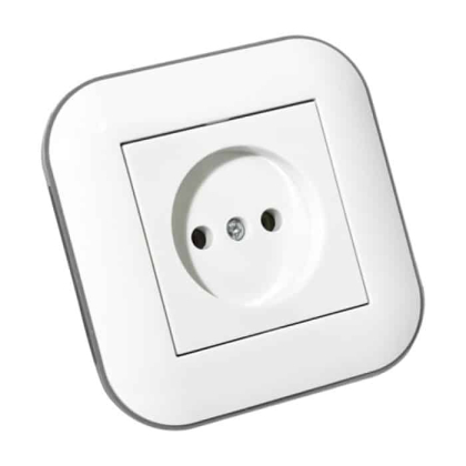 Розетка одинарна без заземлення LOFT білий+сірий, Ovivo, 404-010303-215