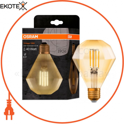 Лампа OSRAM лампа  LED 1906 FILAMENT GOLD Diamond 4,5W 470Lm 2500K E27, Ledvance Osram, 4058075091955