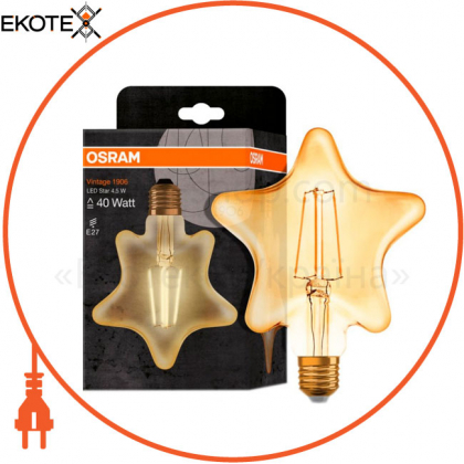 Лампа OSRAM лампа LED 1906 FILAMENT GOLD Star 4,5W 470Lm 2500K E27, Ledvance Osram, 4058075092075