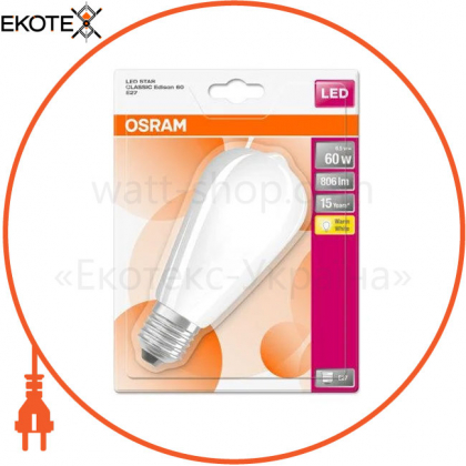 Лампа LEDISON ST55 6,5W/827 230V GL FR E27 6XBLI1 OSRAM, Ledvance Osram, 4058075269804