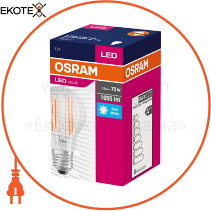 Лампа VALUECLA75 7,5W/840 230V FIL E27 10X1OSRAM, Ledvance Osram, 4058075288683